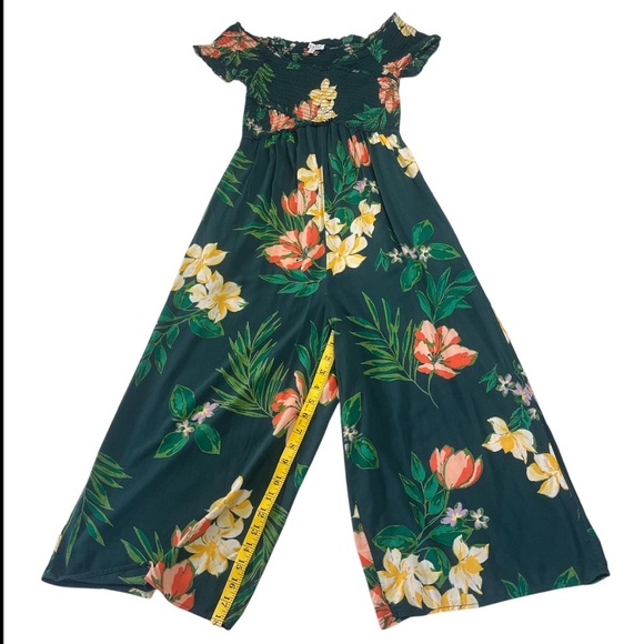 Patrons Of Peace Wide Leg Cropped Jumpsuit Green Floral 100% Rayon Size XS - Picture 5 of 8